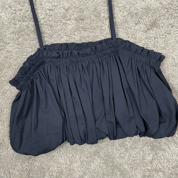 Cinq a Sept Ivee Crop Bubble Hem Tank Top Navy Blue Size L Quiet Luxury - Picture 10 of 11